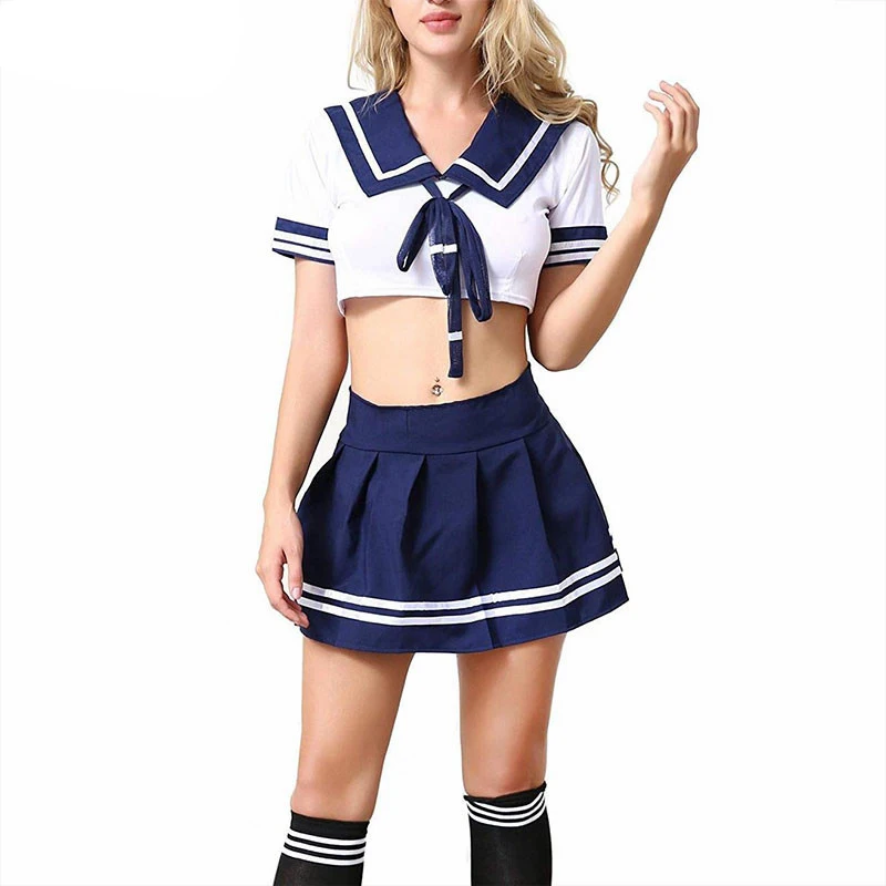 1 Set Cheerleader Costume  Sexy School Uniforms Short Sleeve School girl Lingerie Halloween Costumes For Women Schoolgirl