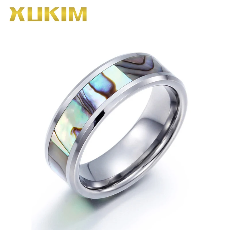 

TSR214 Xukim Jewelry stainless steel resin ring colored abalone shell ring sliver women men wedding ring Tungsten men ring