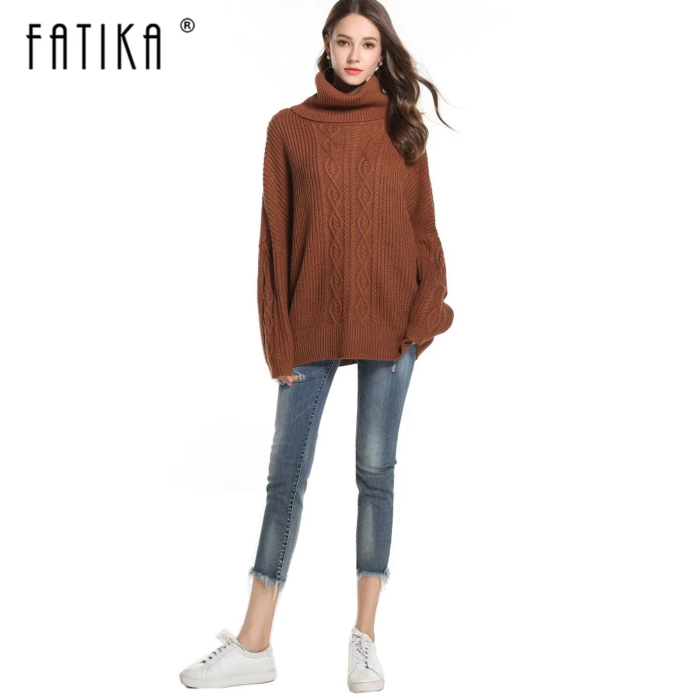 

FATIKA Autumn Winter Womens Oversize Sweater And Pullovers Thick Turtleneck Knitted Sweaters Long Sleeve Loose Jumpers