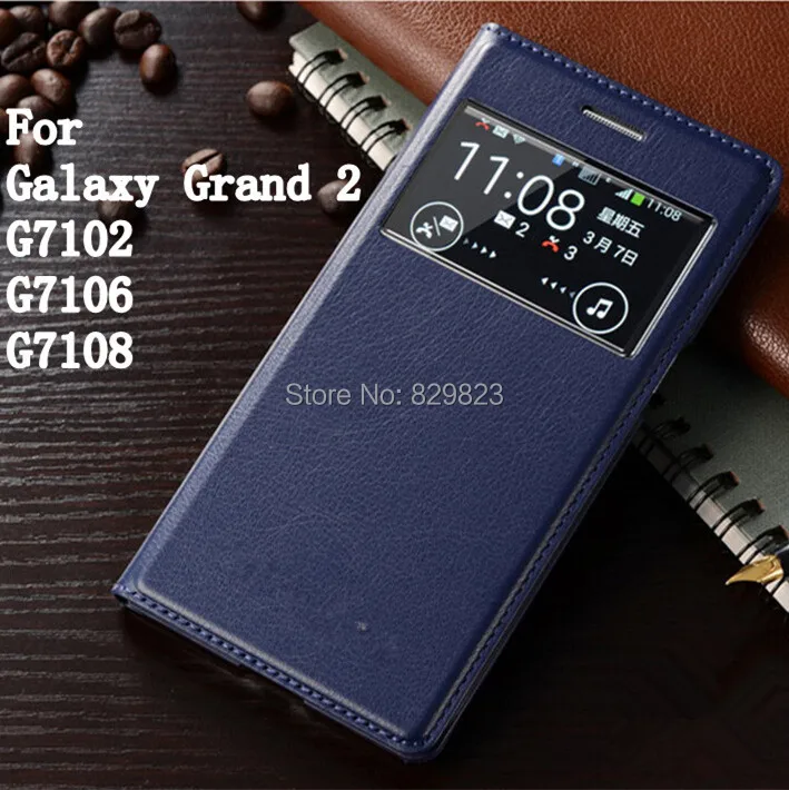 Для samsung Galaxy Grand 2 Duos G7102 G7106 G7108 Функция Smart View Sleep откидная кожаная задняя крышка