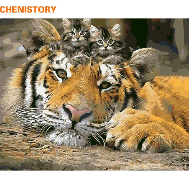 CHENISTORY Animals DIY Painting By Numbers Tiger Cat Paint By Numbers Home Wall Art Picture Calligraphy Painting 40x50cm Artwork 1