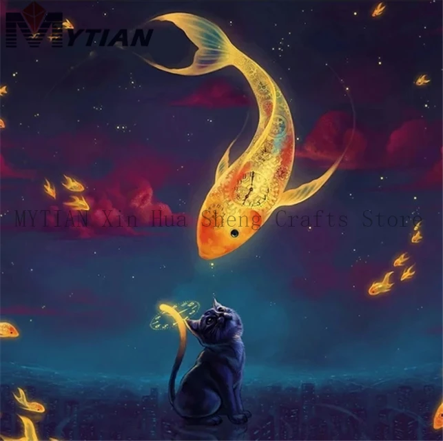 18092046 MYTIAN 5D DIY Diamond Painting Black Cat and Fish 3D Diamond Embroidery Painting Kits Full Drill Mosaic Art Home Decoration Gift
