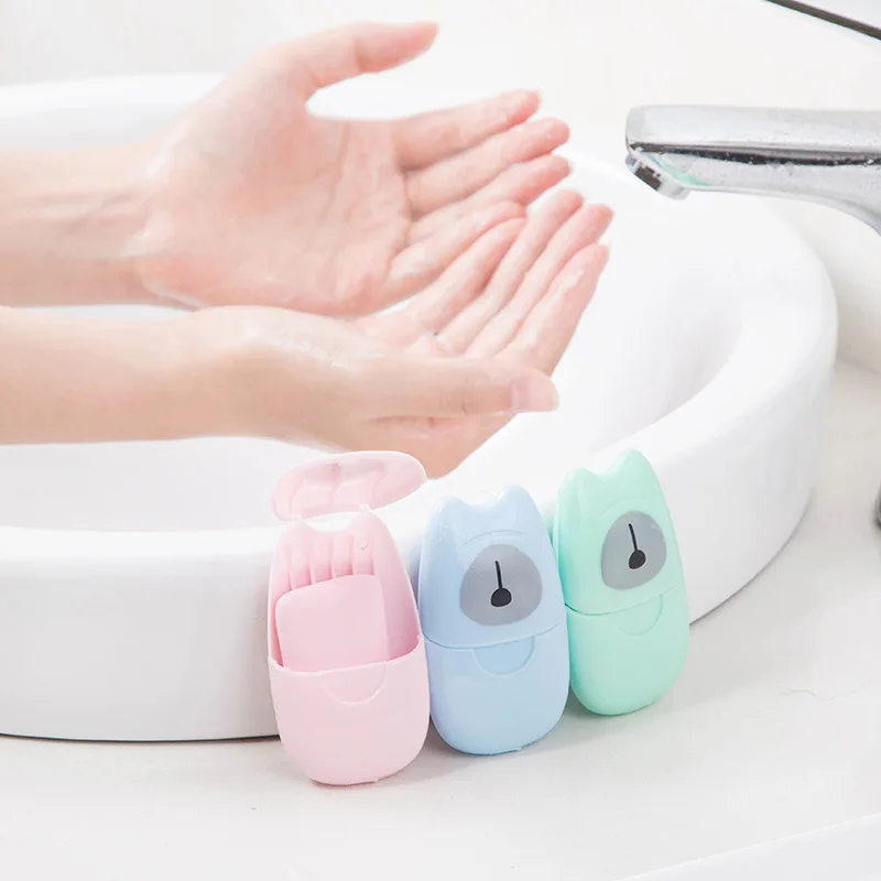 

50PCS Outdoor Travel Soap Papers Mini Disposable Soap Paper for Washing Hand Portable Soap Box Holder with Scented Soap Slice