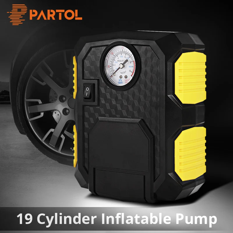 

Partol Portable 12V Car Auto Air Compressor Tire Inflator Pump 3m Power Cord Length LED Flash Indicator 19 Cylinder 120W 100PSI