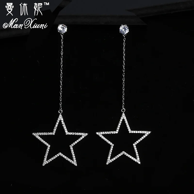 

Trendy CZ Crystal Large Star Pendant Long Earrings for Women Fashion brincos Stud Earrings boucle d'oreille Big Earring