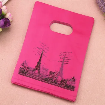 

2017 New Design Wholesale 100pcs/lot 15*20cm Dark Rose Red Luxury European Eiffel Tower Gift Packaging Bags With Handles