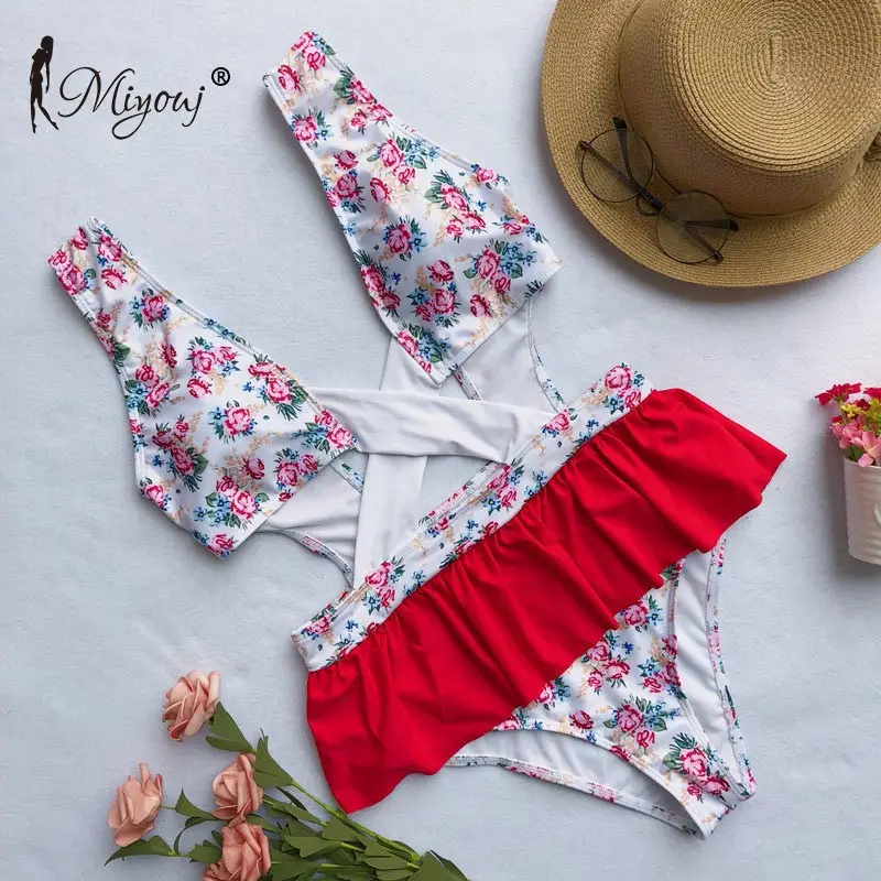 

MIYOUJ Sexy Push Up High Waist One Piece Swimsuit Bathing Suit Women Swimwear 2018 Red Swimsuit Female Bather Swim beach wear