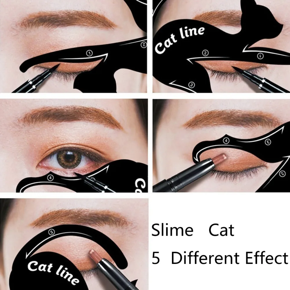 1 черная жидкая подводка для глаз и 2 трафарета кошачьей подводки для шутера, быстро и легко нарисованная подводка для глаз, набор для макияжа, стрелки для макияжа глаз