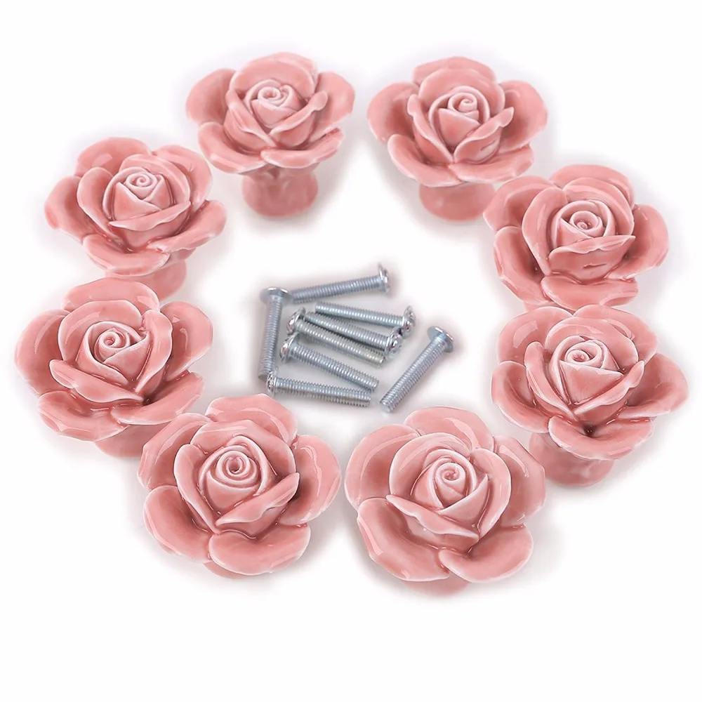 

8PCS Ceramic Vintage Floral Rose Door Knobs Handle Drawer Kitchen + Screw (5 colors) 40mm Knobs Beautiful Cabinet Drawer Knobs
