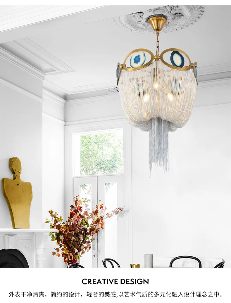 Скандинавский пост современный люстра светильник s агат кисточкой декоративный подвесной светильник гостиная спальня столовая лампы E12/E14