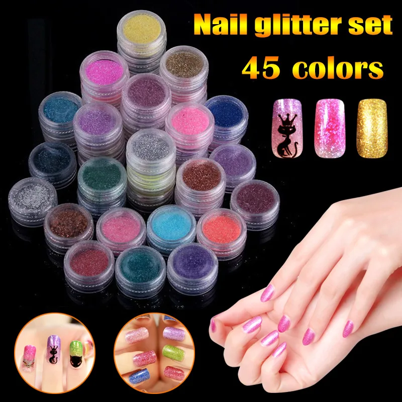 45 Colors Nail Art Glitter Powders Set Ultrafine Nails Decoration