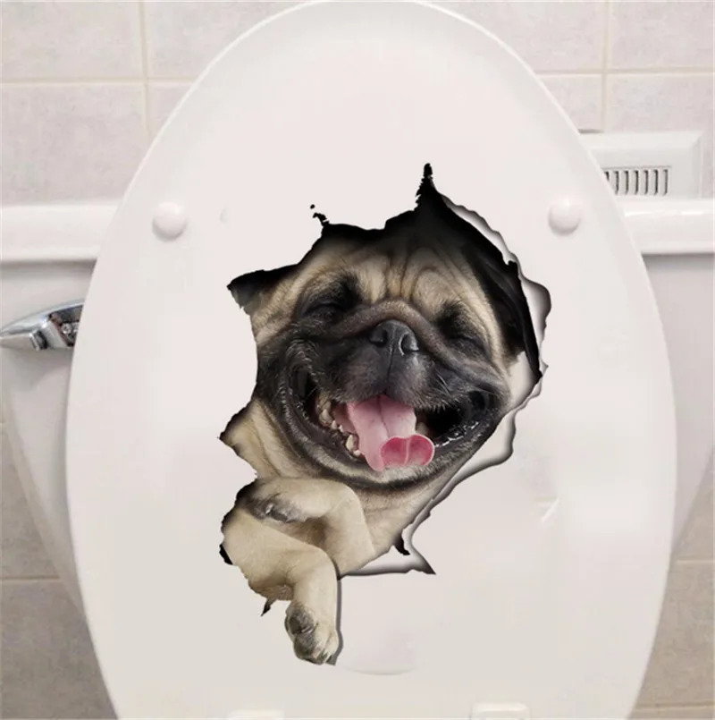 

3d effect Hole View Vivid Dog Wall Sticker Bathroom Toilet refrigerator Computer Decor Animal Decals Art Sticker Wall Poster