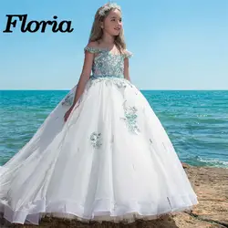 Новые Голубое Кружевное с аппликацией цветок девочки платья Vestidos deminha дети Нарядные платья платье для первого причастия для свадеб 2018
