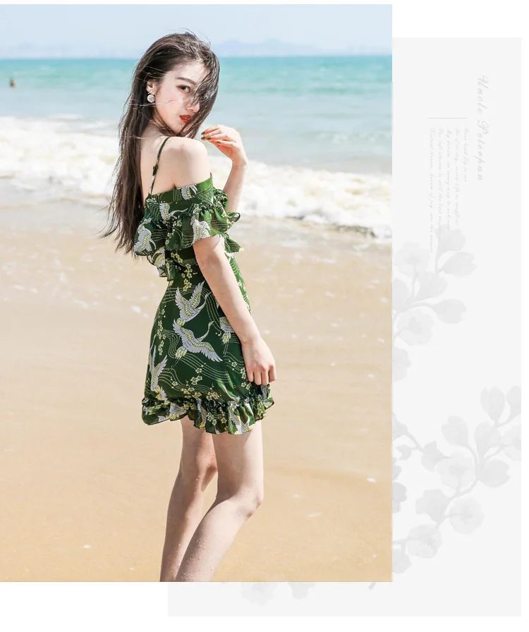 TANG 2019 New Arrival Summer Chiffon Tight Dress Deep V-Neck Floral Print Mini Dress Slim High Waist Beach Dress (4)