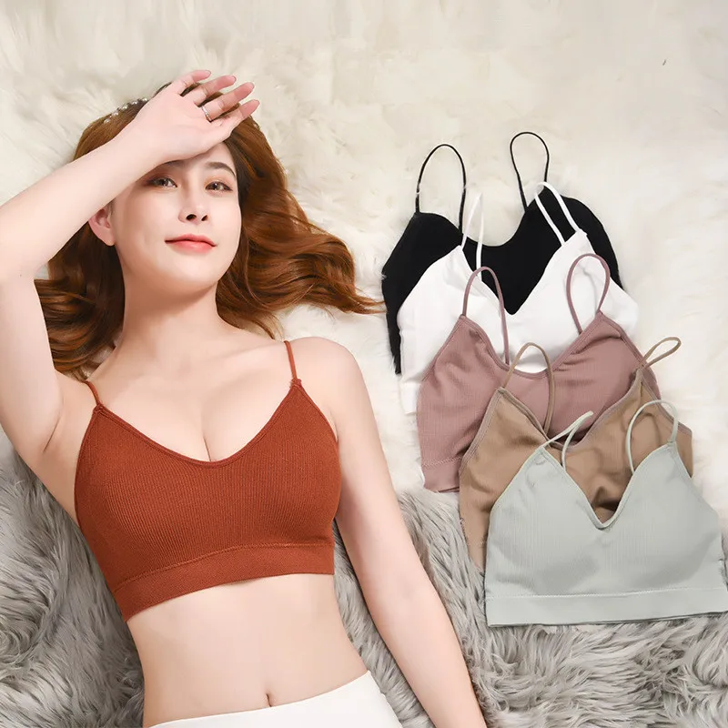 

6 Colors Seamless Comfortable Without Steel Ring Bra Casual Sports Underwear Removable Chest Pad Casual Bandeau Short Tanks