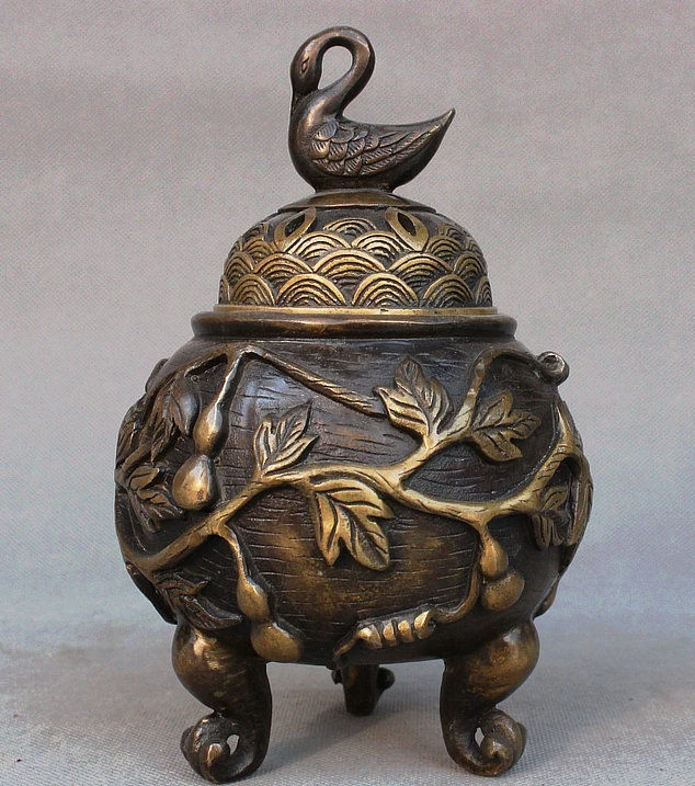 

Chinese Bronze Copper Duck Gourd 3 Legs Incense Burner Censer Incensory Thurible