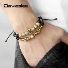 Модный Роскошный кулон браслеты для мужчин и женщин Корона проложить CZ Бисером матовый камень Золото Серебро эластичные браслеты мужские ювелирные изделия DDBM63