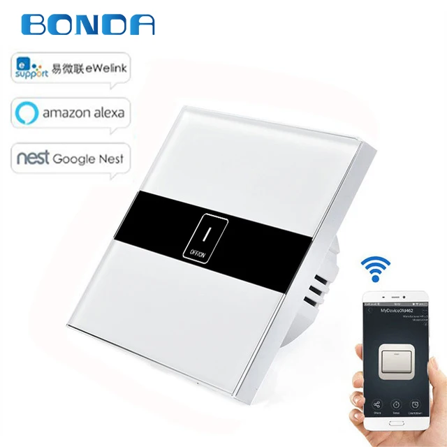 

BDNOA Standard 1 Gang Wireless Control Light Switches, Wall Touch Switch, WIFI Control Switch via Smartphone for Smart Home