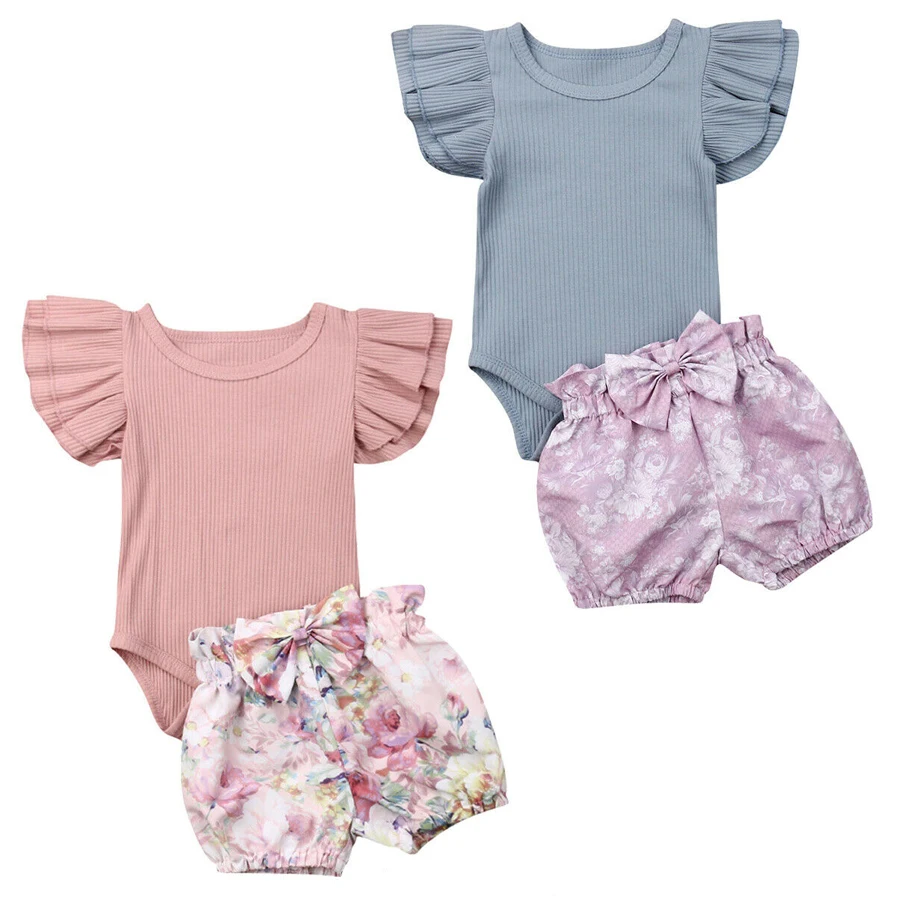 Newborn Baby Girl Romper Ruffle Tops Jumpsuit Floral Shorts Pants Clothes Outfit
