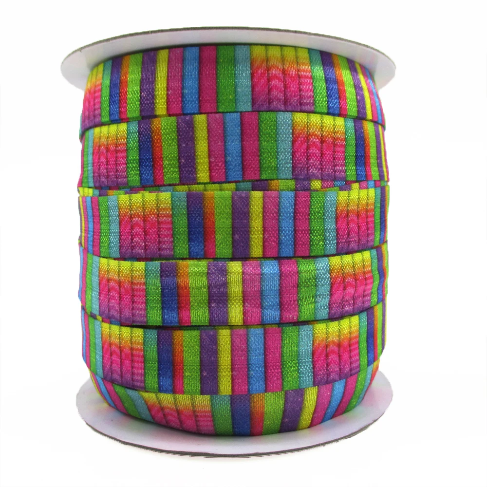 

5/8" 16mm Rainbow color gradient rainbow heart love zebra stripe elastic foe ribbon 50 yards,DIY handmade materials,50Yc404