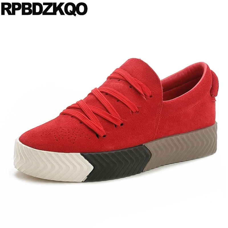 

Ladies Beautiful Flats Shoes Creepers Spring Autumn Platform Chinese Lace Up China Thick Sole Sneakers Red Footwear European