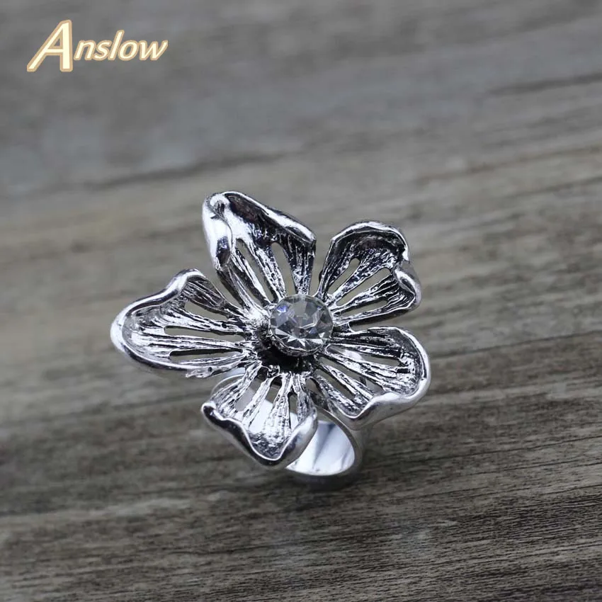 

Anslow Brand Wholesale Fashion Jewelry Punk Rock Style Antique Silver Plated Crystal Rings For Women Female Party Friend Gifts