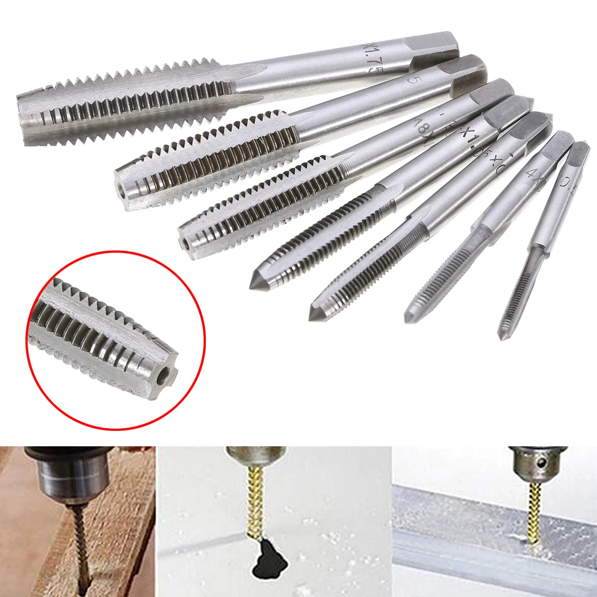 New 7pcs/set M3-M12 HSS Metric Tapper Right Hand Thread Tap Tool 0.5mm-1.75mm Pitch For Woodworking Tools