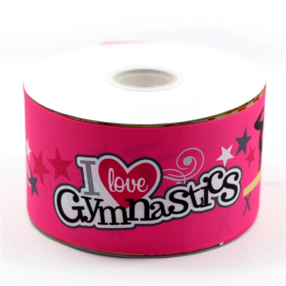 75mm Grosgrain Ribbon I Love Gymnastics Printed Ribbon Handmade Sports