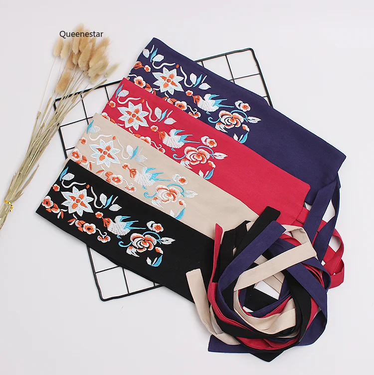 

Chinese Traditional Embroidery Fabric Women Waist Belt Vintage Bandage Self-Tie Summer Dress Embroider Waistband Decoration