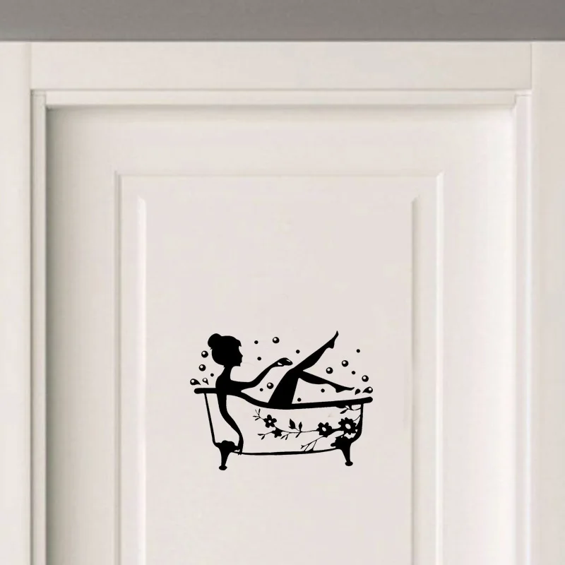 Bathroom Art Decal Bath Time Vinyl Door Sticker Woman Bathtub Bubble