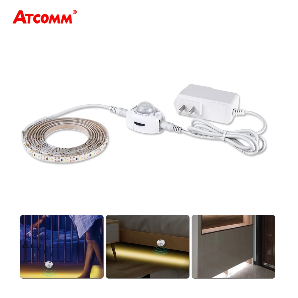 Kopen PIR Motion Sensor LED Onder Kast Lamp Met 12 v Power Adapter SMD 2835 60 LEDs m 1 m 2 m 3 m 4 m 5 m Smart OFF ON Nachtlampje