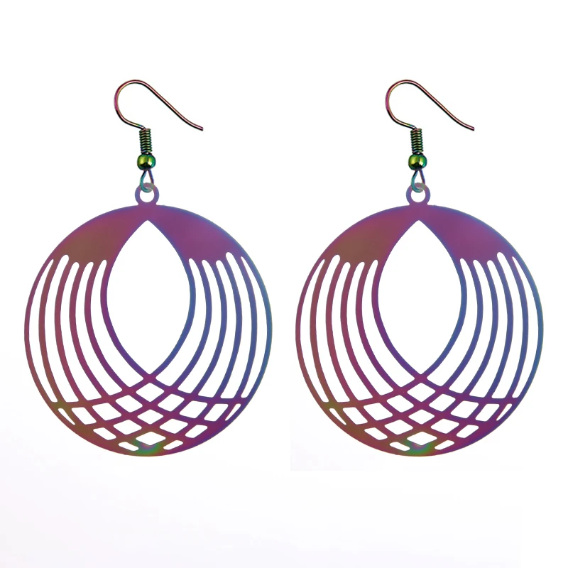 New arrival Stainless Steel Punk Style Colorful Hollow Round stripe Earrings For Women Girls Jewelry | Украшения и аксессуары