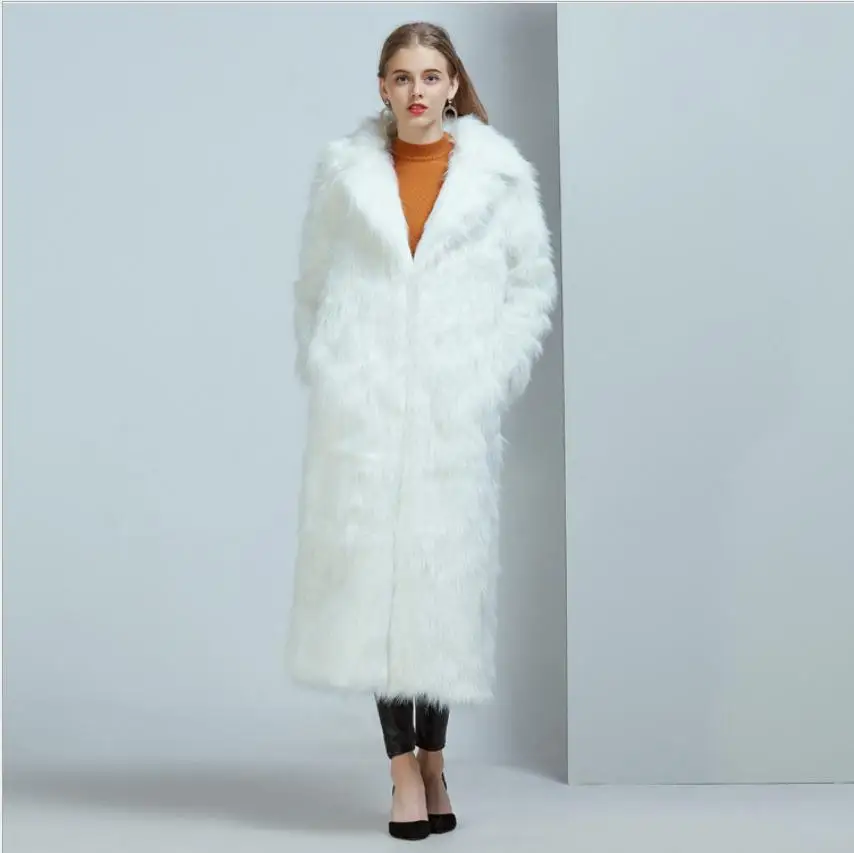 white Новые женские длинные пушистые куртки с искусственным мехом модные с отложным воротником женские уличные тонкие искусственный меховая Верхняя одежда M/3Xl K1163 - Цвет: white