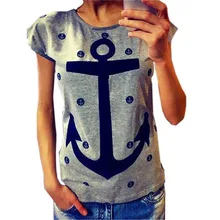 Hihgly Recommend Women T-Shirt Letter Print Anchor Tops Cotton Short Sleeve T Shirt for Summer