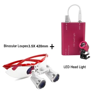 

New Style 3.5X 420mm Surgical Binocular Dental Loupes with LED Head Light Lamp Red