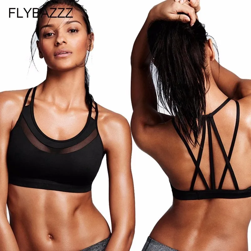 

Women's Summer Sexy Back Soft Yoga Bra Sports Top Gym Women Fitness Bras Front Mesh Hollow Out Bras Push Up Running Underwear