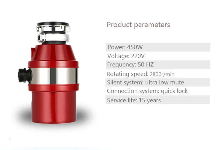 JIQI Mute дизайн еда мусора процессор кухня установка для переработки отходов 450 Вт защита от перегрузки нержавеющая сталь измельчитель мусора