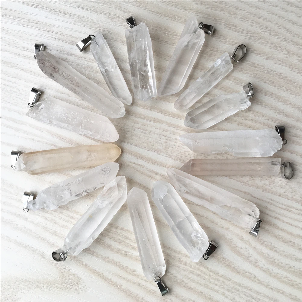 

10pcs chakra pendant Natural drusys stone quartz pendant Raw ore white crystal column point healing crystals diy jewelry making
