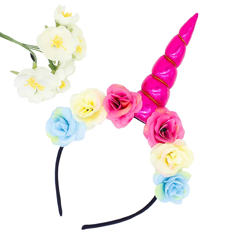 05 unicorn headband Милая повязка на голову с изображением единорога для девочек, Цветочная повязка на голову с кошачьими ушками, детский обруч для волос для вечеринки, ободки на день рождения, Золотая ободок - Цвет: 05 unicorn headband