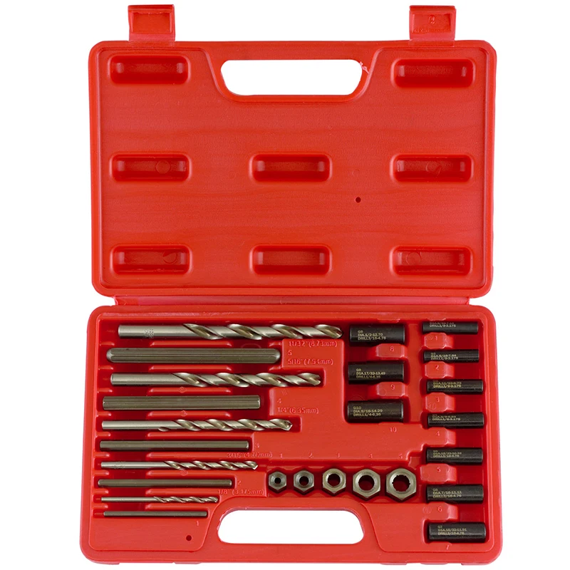 

Screw Extractor 25pc Drill & Guide Set Remove Broken Bolts Fasteners Easy Out