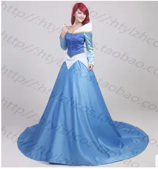 

Free shipping The sleeping beauty Aurora princess blue coaplay Dress Costume for kids Adult/women for party for christmas