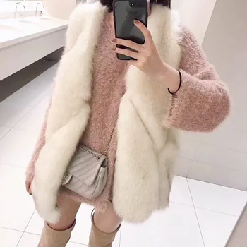 

New Fashion Female Vest Jacket High Imitation fur Vest Jacket long Fox Fur Coat Women Winter Furry Clothes