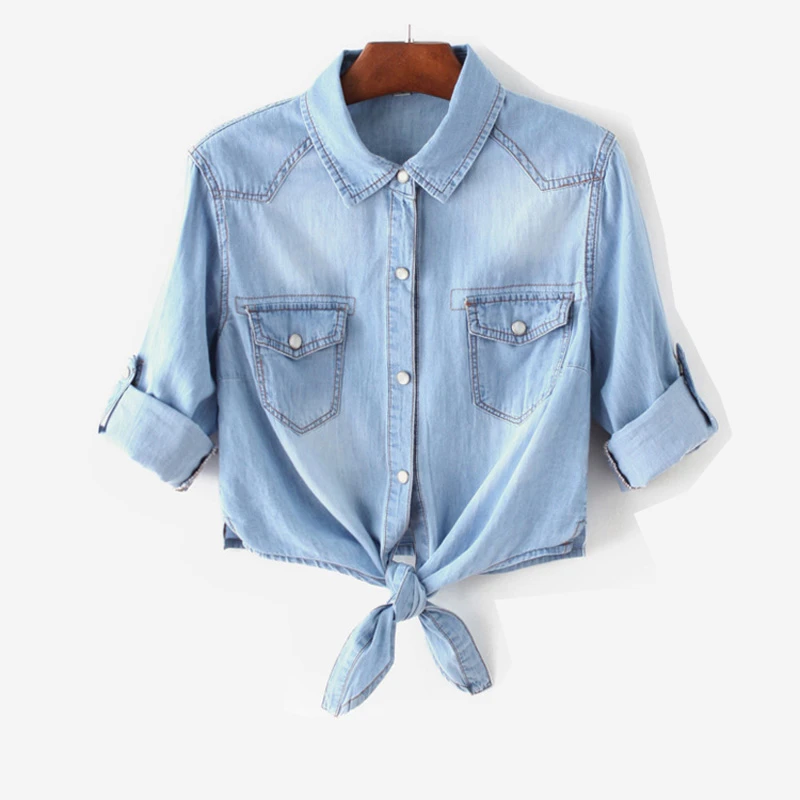 denim crop shirt