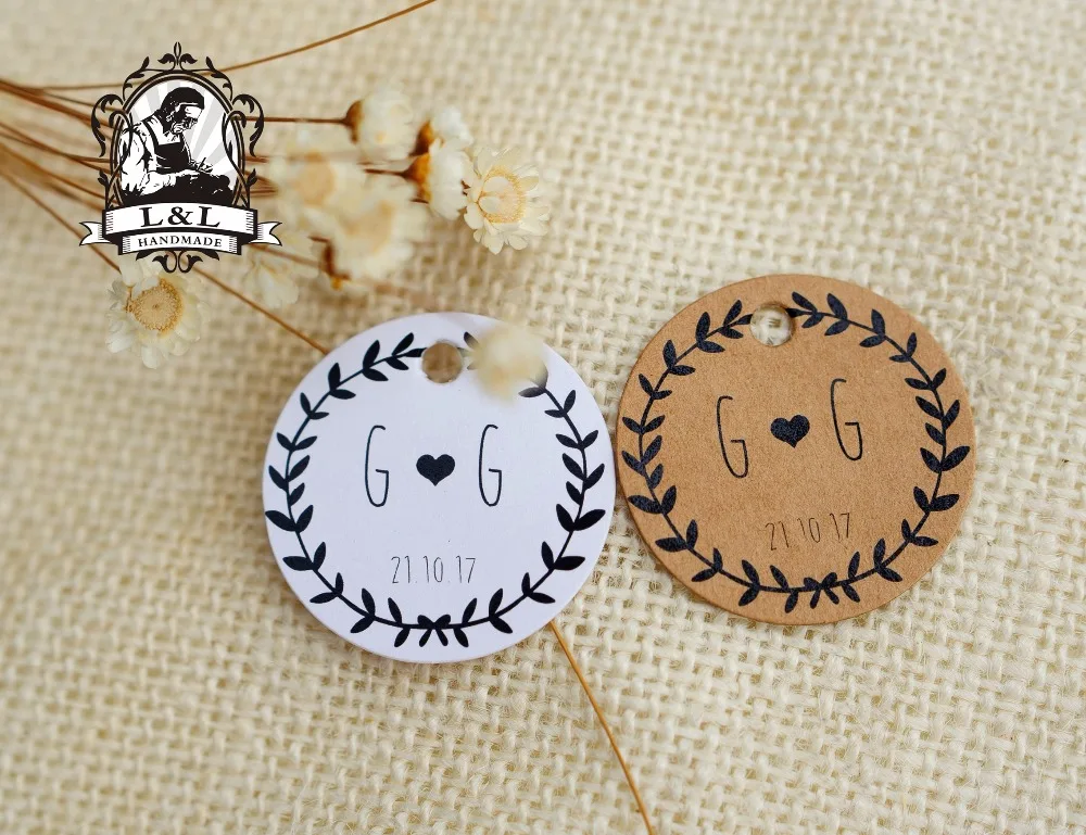 

Y5-200 pcs 3.5cm round kraft/white paper label product label Label customization Clothing label personalized tag gift tags