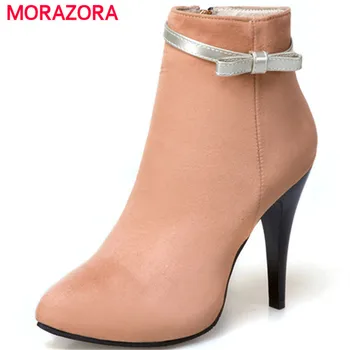

MORAZORA Fashion shoes elegant party thin heels shoes woman ankle boots for women spring autumn flock zip large size 34-45