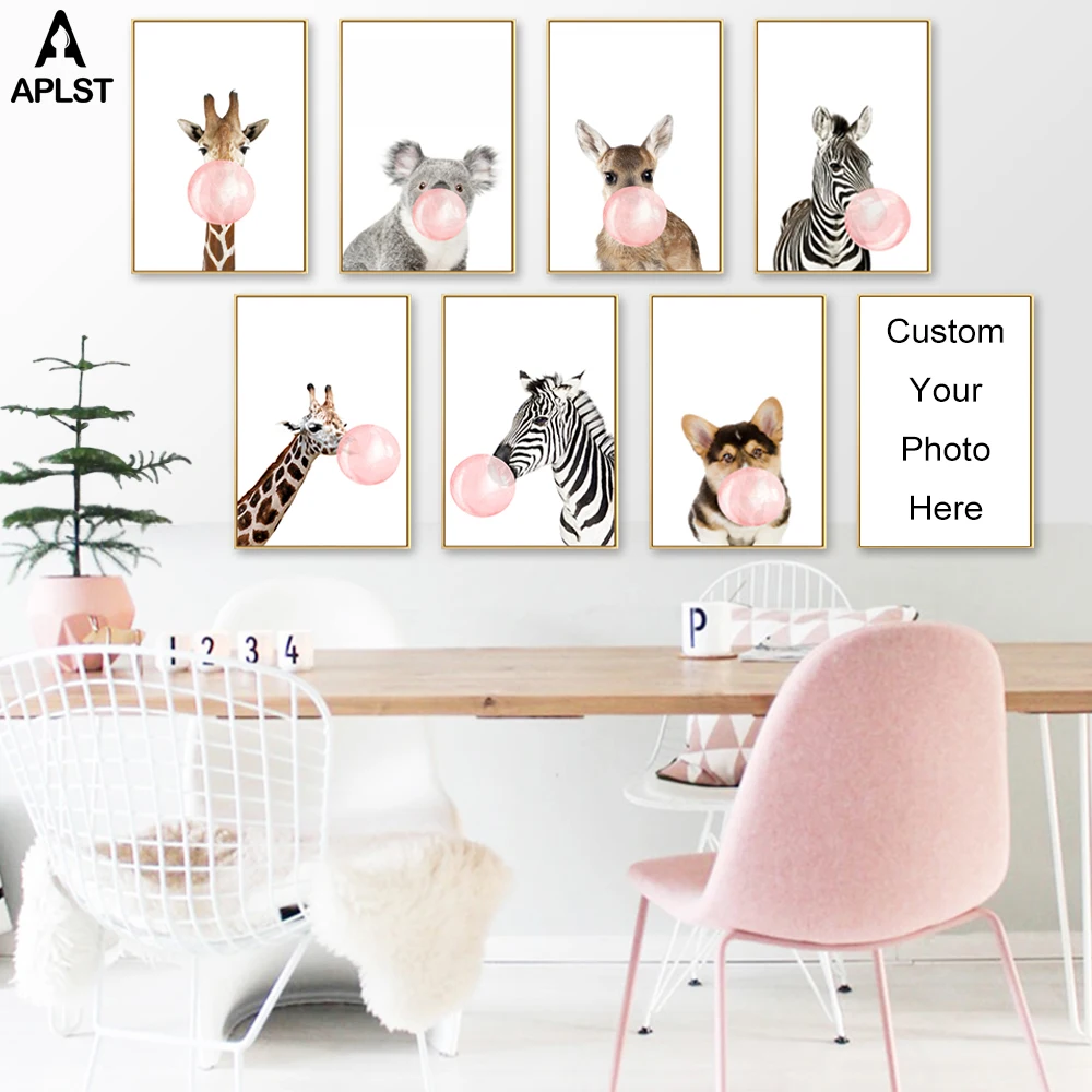 Wymhzp Lapin Impression Sur Toile Rose Bulle Affiche Minimaliste Toile Peinture Bebe Animaux Mur Art Pepiniere Enfants Chambre Decoration Photos Pas De Cadre 2 Pcs 40x60 Cm Decoration Murale Cuisine Maison Nertili Al