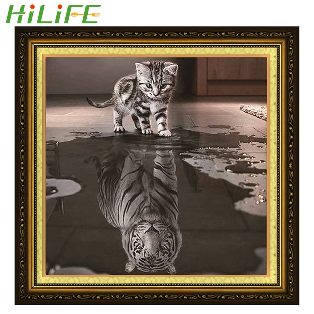 Алмазная картина HILIFE 5D с крестом домашнее украшение сделай сам кошка отражение