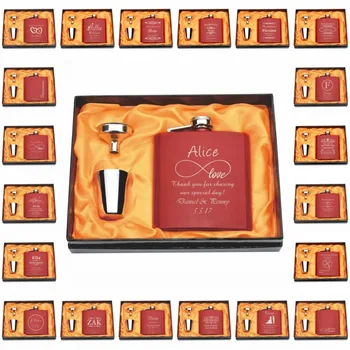 

1 Set Of Engraved Customized 6oz Hip Flask Set With Gift Box Father's Day Mother's Day Usher Best Man Wedding Indoor Party Favor