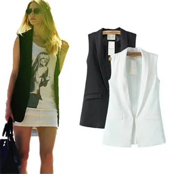 Women Fashion elegant office lady pocket coat sleeveless vests jacket outwear casual brand WaistCoat colete feminino MJ73