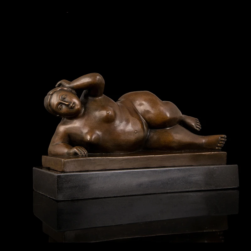 

Crafts Nouveau antiques woman figure statues sculpture for Abstract fat lady lyling figurine decoration copper Carved Beauty